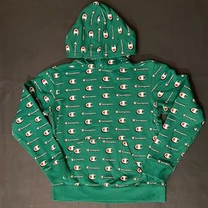 Champion Kids Green Allover Logo Sweatshirt Hoodie